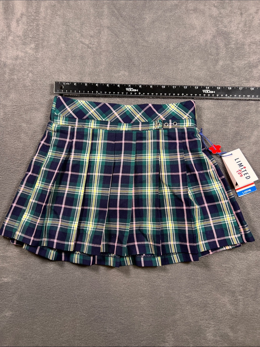 Limited Too Navy Plaid Pleated Mini Skirt with Green and Purple Stripes